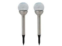 Perel 2 LED Solarleuchten Kugel Mit Erdspieß, Edelstahl, Dämmerungssensor, RGB-LED