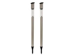 Perel 2 LED Solarleuchten Mit Erdspieß, Edelstahl, Dämmerungssensor, Höhe 70 Cm