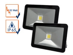 Perel 20 Watt LED Strahler 2er SET, 3000 Kelvin Warmweiß, IP65, 13x18cm