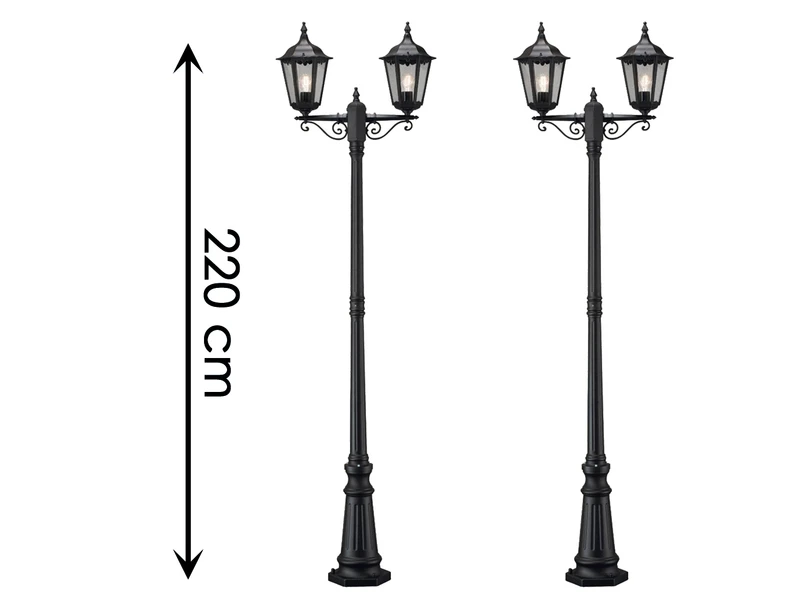 Konstsmide 2er-Set 2-flammige Gartenlaterne FIRENZE, E27, Aluminium Schwarz, Inkl. Pfahl – Bild 2