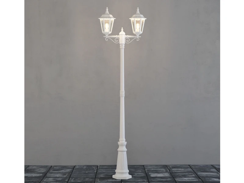 Konstsmide 2er-Set 2-flammige Gartenlaterne FIRENZE, E27, Aluminium Weiß, Inkl. Pfahl – Bild 5