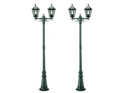 Konstsmide 2er-Set 2-flammige Gartenlaterne FIRENZE, E27, Aluminium Grün, Inkl. Pfahl
