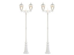Konstsmide 2er-Set 2-flammige Gartenlaterne FIRENZE, E27, Aluminium Weiß, Inkl. Pfahl