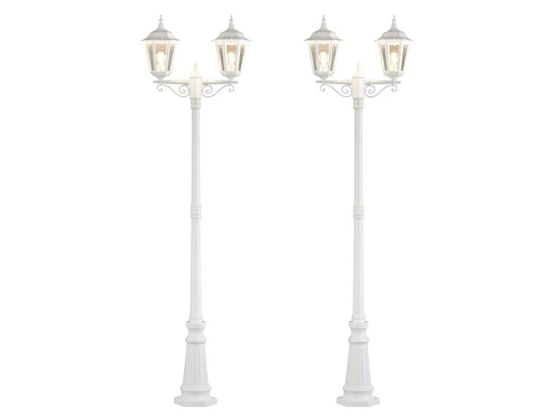 Konstsmide 2er-Set 2-flammige Gartenlaterne FIRENZE, E27, Aluminium Weiß, Inkl. Pfahl