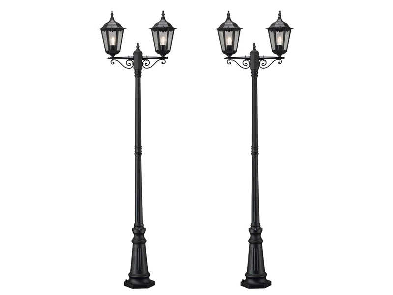 Konstsmide 2er-Set 2-flammige Gartenlaterne FIRENZE, E27, Aluminium Schwarz, Inkl. Pfahl