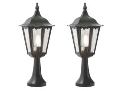 Konstsmide 2er-Set Grüne Sockelleuchte FIRENZE, E27, Aluminium, Höhe 55 Cm