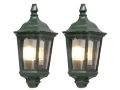 Konstsmide 2er-Set Grüne Wandleuchten Halbschale FIRENZE, E27, Aluminium, Höhe 44 Cm