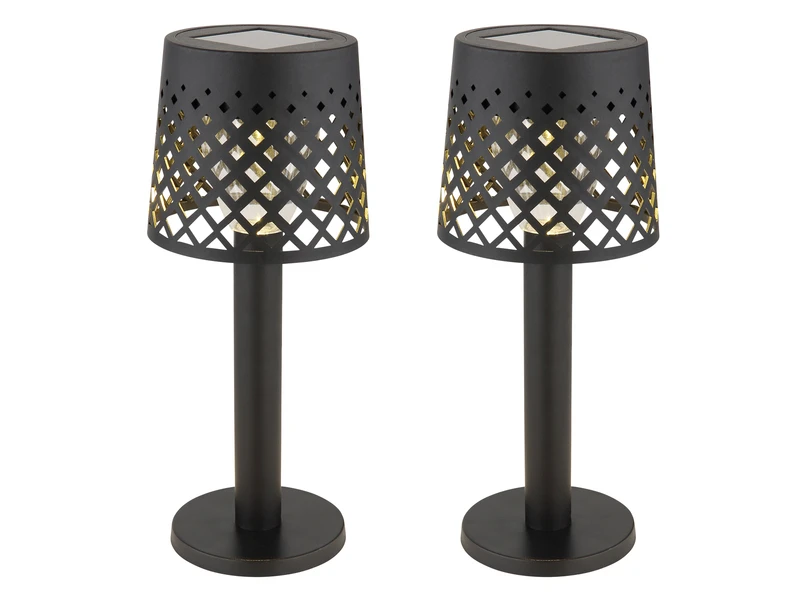 MeineWunschleuchte 2er Set Kleine LED Outdoor Solar Tischleuchten Gitterschirm Schwarz, Höhe 21cm – Bild 2