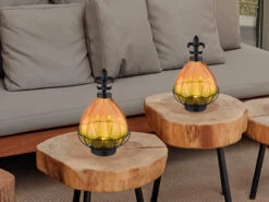 MeineWunschleuchte 2er Set LED Outdoor Solar Tischleuchten Glasschirm In Orange Gelb, Höhe 25cm