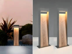 MeineWunschleuchte 2er Set LED Pollerleuchten In Anthrazit & Holzoptik, Höhe 60cm