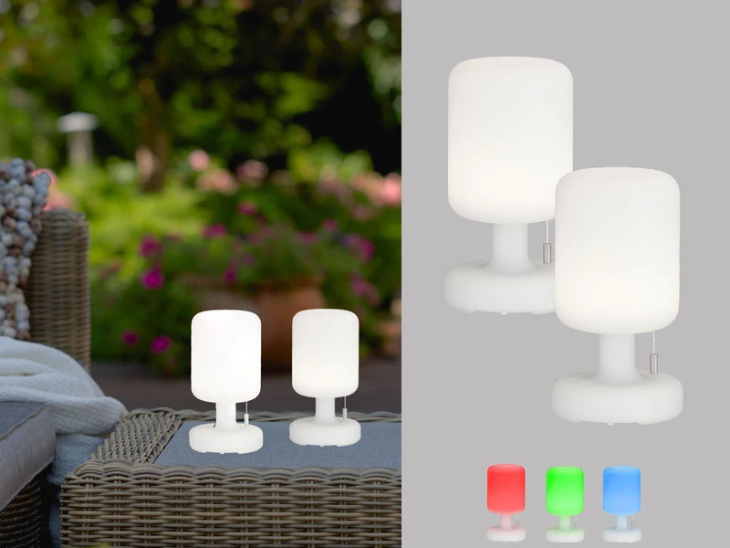 MeineWunschleuchte 2er SET Outdoor Akku Tischlampen Ohne Kabel - Dimmbar & RGB - Höhe 23cm
