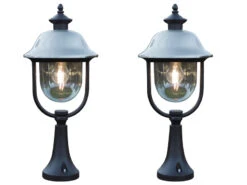 Konstsmide 2er-Set Schwarze Sockelleuchten PARMA, Edelstahl Lampendach, E27, IP43