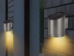 MeineWunschleuchte 2er-Set Solar Außenwandleuchten Edelstahl, Ø Ca. 9 Cm, Dämmerungssensor