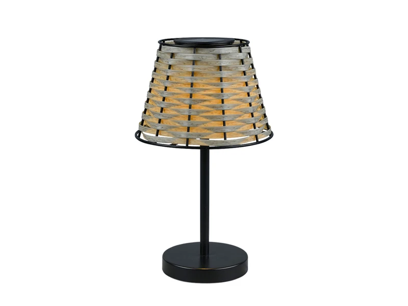 MeineWunschleuchte 2er SET Solar LED Tischleuchten Schwarz Mit Lampenschirm Rattanoptik Höhe 32cm – Bild 11