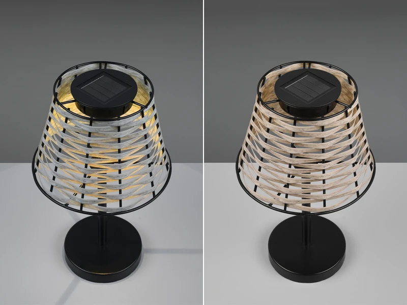 MeineWunschleuchte 2er SET Solar LED Tischleuchten Schwarz Mit Lampenschirm Rattanoptik Höhe 32cm – Bild 8
