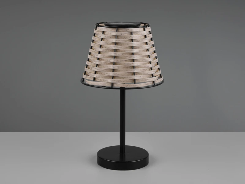 MeineWunschleuchte 2er SET Solar LED Tischleuchten Schwarz Mit Lampenschirm Rattanoptik Höhe 32cm – Bild 10