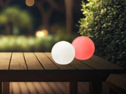 MeineWunschleuchte 2er SET Solar Outdoor Kugelleuchten Ø 18cm Mit RGB Farbwechsel