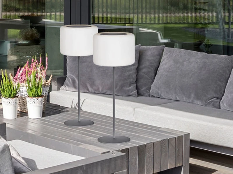 MeineWunschleuchte 2er SET Solar Tischlampen 39,5cm Ohne Kabel - Mit Fernbedienung Dimmbar & RGB