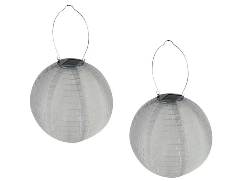 Perel 2er Set Solarlaterne Gartenlampion LED Weiß, Ø 25cm, Ein/Ausschalter, Wetterfest