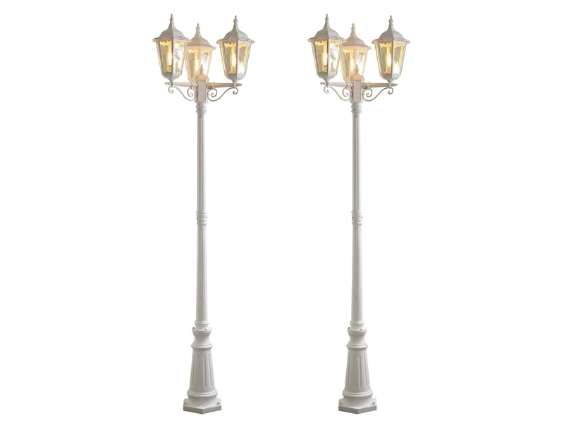 Konstsmide 2er-Set Weiße Gartenlaterne FIRENZE 3 X E27 Aluminium, Inkl. Pfahl Und Fundament