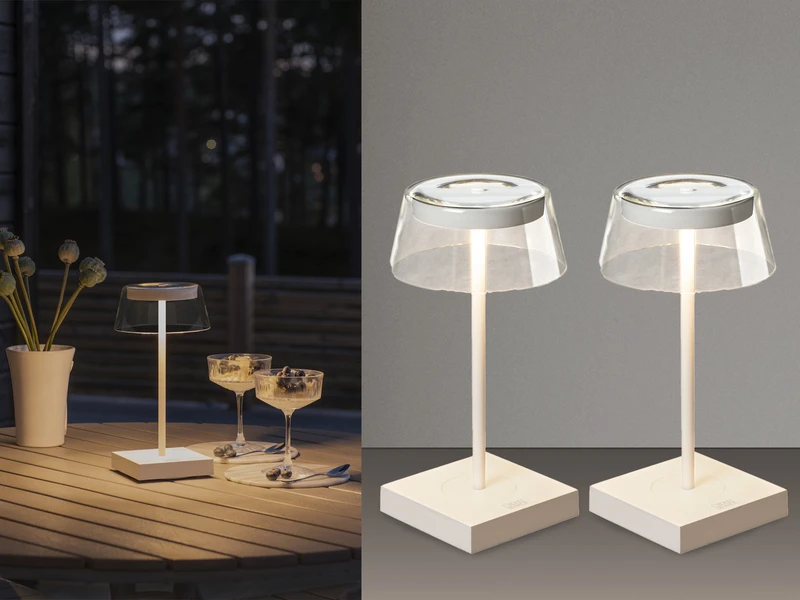 MeineWunschleuchte 2er Set Wiederaufladbare LED Outdoor Tischleuchten Dimmbar In Weiß, Höhe 27cm