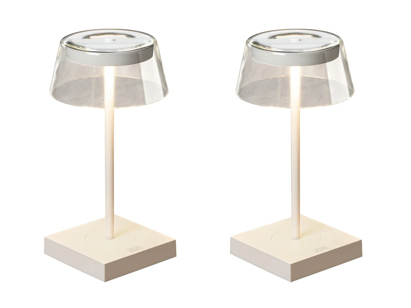 MeineWunschleuchte 2er Set Wiederaufladbare LED Outdoor Tischleuchten Dimmbar In Weiß, Höhe 27cm – Bild 2