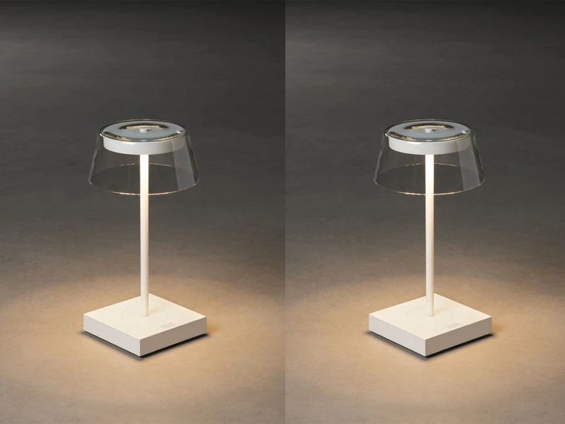 MeineWunschleuchte 2er Set Wiederaufladbare LED Outdoor Tischleuchten Dimmbar In Weiß, Höhe 27cm – Bild 3