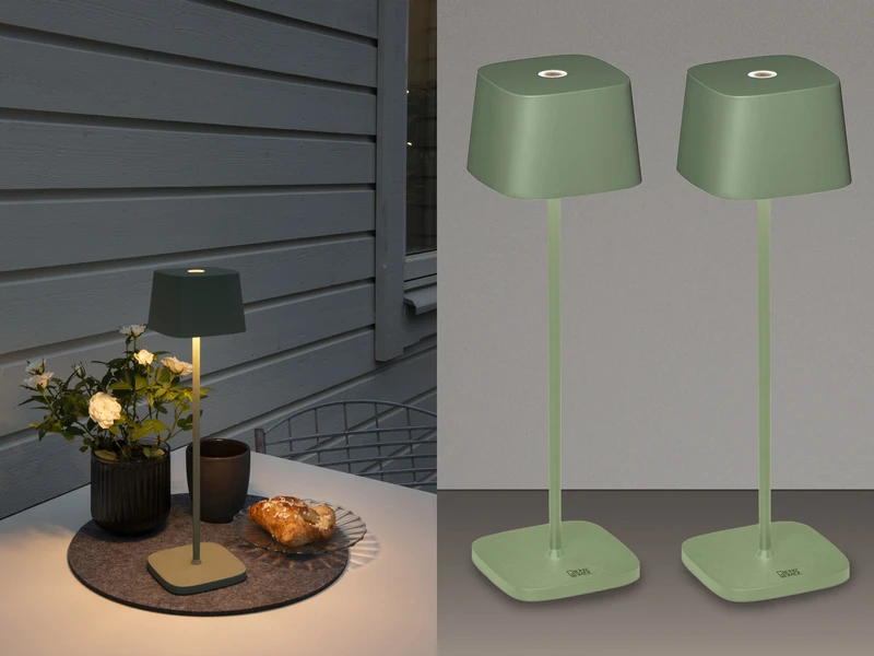 MeineWunschleuchte 2er Set Wiederaufladbare LED Outdoor Tischleuchten Dimmbar In Grün, Höhe 36cm