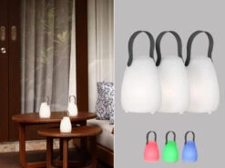 FHL Easy 3er Pack Outdoor Tischlampen RUBY Ohne Kabel Mit RGB Farbwechsel 16cm