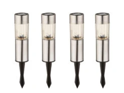 Globo 4 Stück LED Solarleuchten Mit Erdspieß, Höhe 25 Cm, Gartenlampen Edelstahl