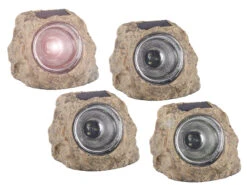 Ranex 4er-Set LED Solarleuchten "Stein" Aus Polyresin Mit 3 LEDs, IP44