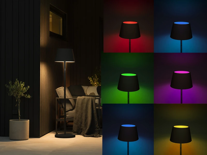 Konstsmide 4in1 Akku Outdoor Stehleuchte POMEZIA Mit RGB Farbwechsel, Schwarz