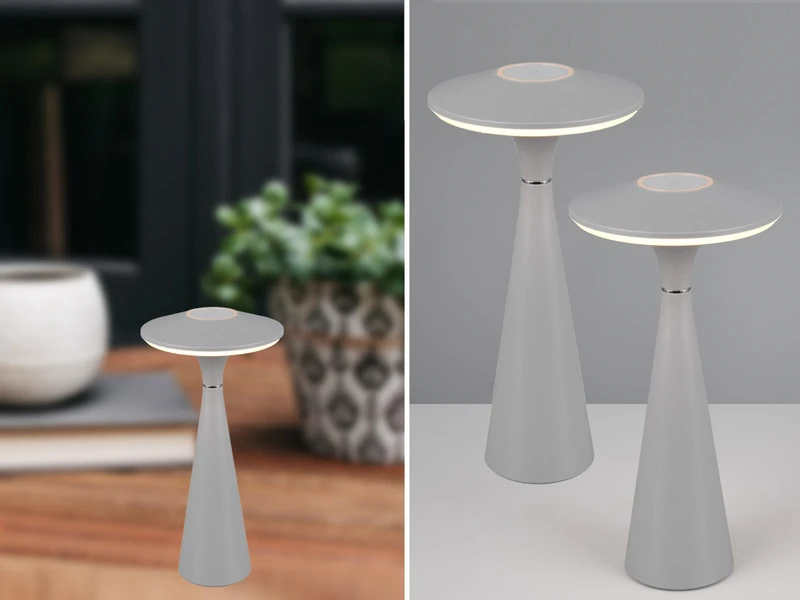 MeineWunschleuchte Akku LED Tischleuchten 2er SET Dimmbar, Für Innen & Außen, Grau Höhe 28cm