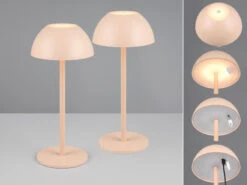 MeineWunschleuchte Akku LED Tischleuchten 2er SET Für Innen & Außen, Beige Höhe 30cm