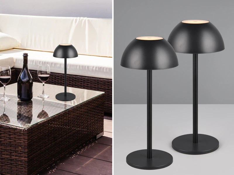 MeineWunschleuchte Akku LED Tischleuchten 2er SET Für Innen & Außen, Schwarz Höhe 30cm