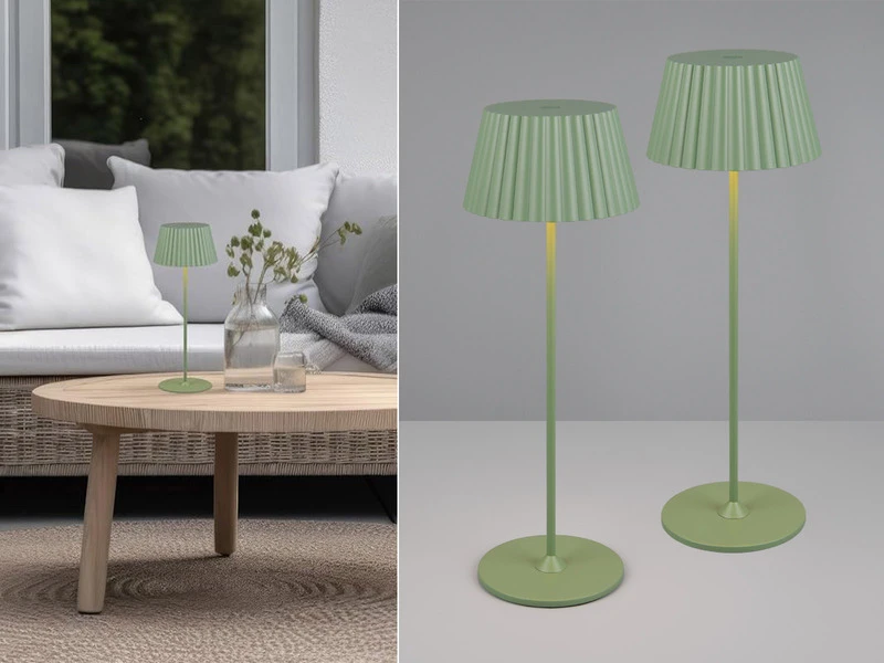 MeineWunschleuchte Akku LED Tischleuchten 2er SET Kabellos Für Innen & Außen, Grün - Höhe 39cm