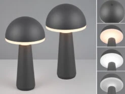 MeineWunschleuchte Akku LED Tischleuchten 2er SET Kabellos Für Innen & Außen, Anthrazit - Höhe 30cm