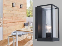 Lutec Außenwandleuchte FLAIR Laterne Schwarz Mit Glas, Höhe 26 Cm