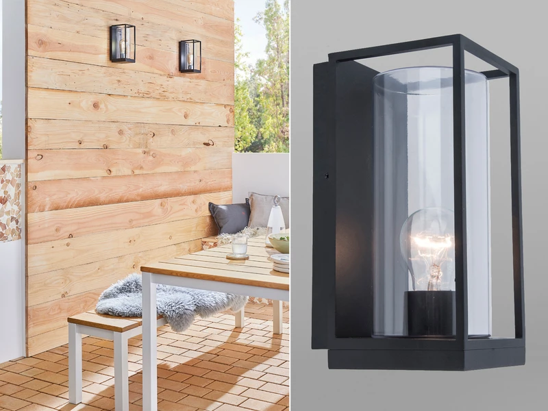 Lutec Außenwandleuchte FLAIR Laterne Schwarz Mit Glas, Höhe 26 Cm