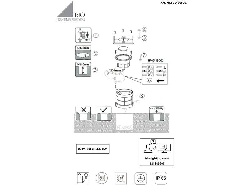 Trio Leuchten Bodeneinbauspot BELAJA Eckig Edelstahl 16,5cm IP65 - Belastbar Bis 2.000kg – Bild 9