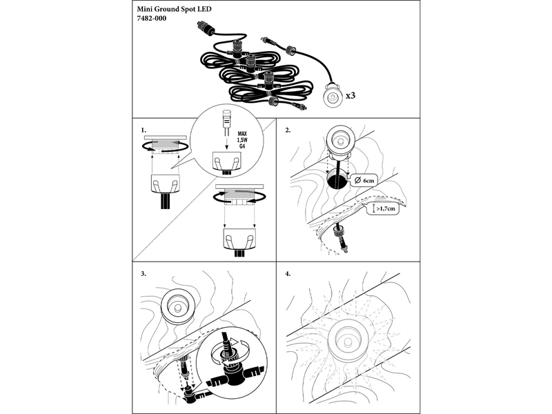 Konstsmide Erweiterungs 3er SET Mini Bodeneinbauspots Edelstahl/Glas Ø7cm IP44, G4 – Bild 7