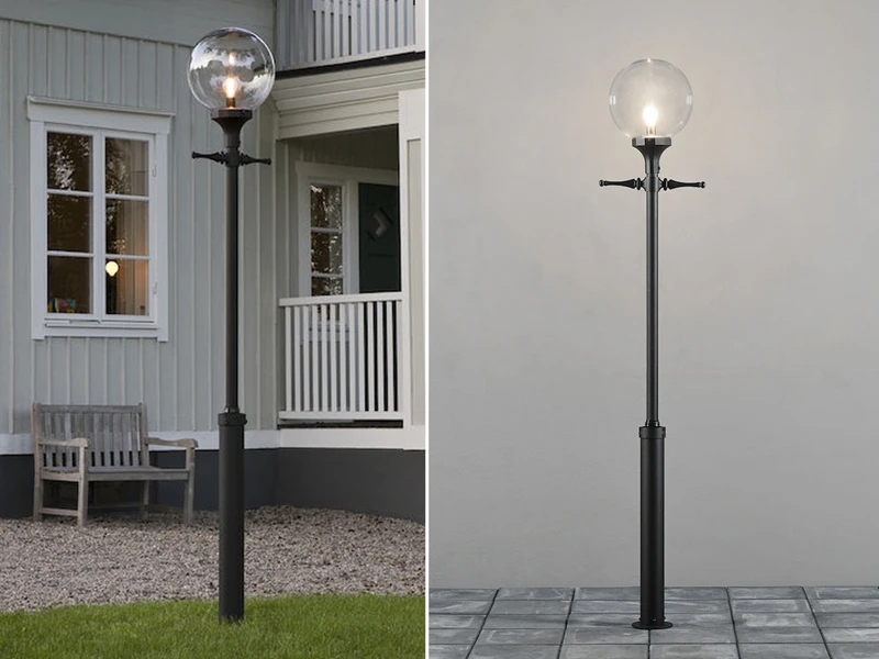 MeineWunschleuchte Große LED Mastleuchte Aluminium Schwarz Mit Glaskugel, Höhe 240cm