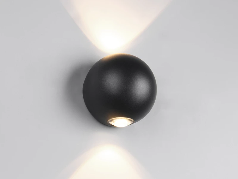 Trio Leuchten Kleine LED Außenwandleuchte AVISIO Up And Down, Kugel In Schwarz Ø 10cm