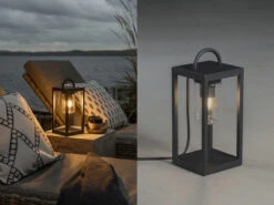 Konstsmide Kleine Tischleuchte BOLOGNA Schwarz Aus Stahl Mit Klarglas, Höhe 33cm