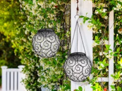 MeineWunschleuchte LED Außenlaternen Hängeleuchten 2er SET, Solarkugeln Klar, Ø 14,5cm