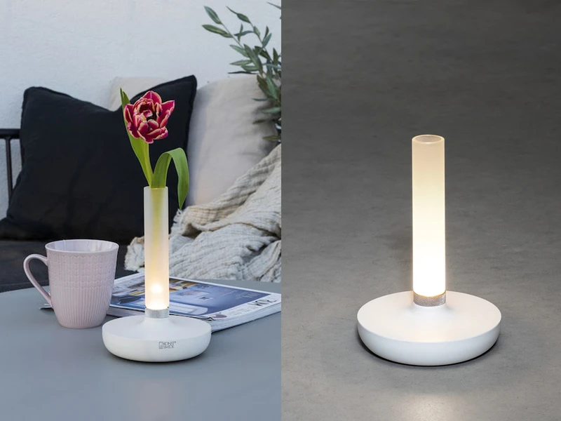 Konstsmide LED Außentischleuchte Und Blumenvase BIARRITZ Mit Akkubetrieb, Weiß Höhe 20cm