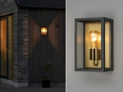 Konstsmide LED Außenwandlaterne Schwarz-Messing Mit Klarglas, Höhe 30cm