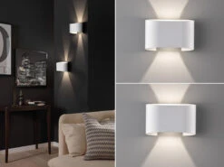 MeineWunschleuchte LED Außenwandleuchte 2er SET Weiß Mit Up And Down Licht - 18cm Breit