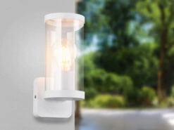 MeineWunschleuchte LED Außenwandleuchte, Laterne Aluminium Weiß, Höhe 23cm