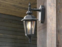 MeineWunschleuchte LED Außenwandleuchte Laterne Hängend, Alu Schwarz, Höhe 42cm